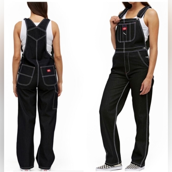 Dickies Denim - 58. Dickies | Black Contrast-Stitch Overalls – Size XS
